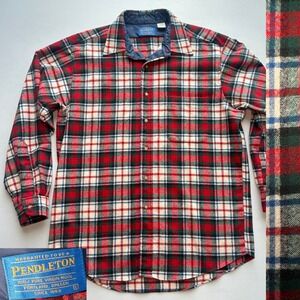 Pendleton Virgin Wool‎ Jacket Lg Red Flannel Tartan Plaid USA DadCore Shacket